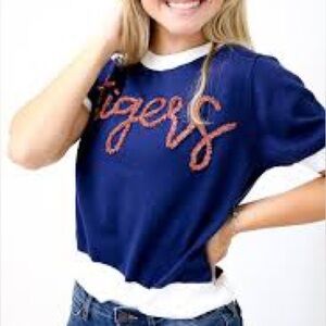 Queen of Sparkles Auburn Tigers Short Sleeve Navy Sweater